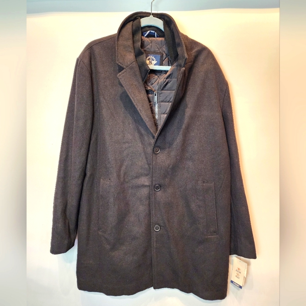 Dockers Men's Black‎ Jacket Henry Wool Blend Top Coat Zipper Button Warm XL